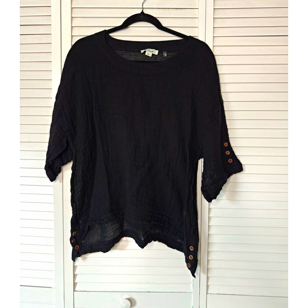 Simply Noelle Women's 2X 16-18 Black Gauze Cover Up Tunic Boho Shirt Casual